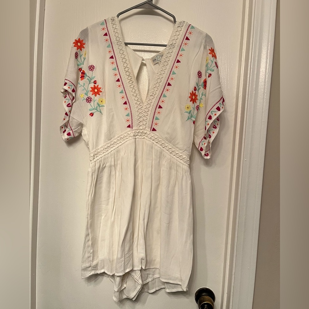 White Embroidered Mini Romper